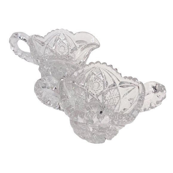 Vintage Imperial Glass EAPG Ohio Nucut Open Sugar and Creamer MCM Marked Set - Picture 12 of 13